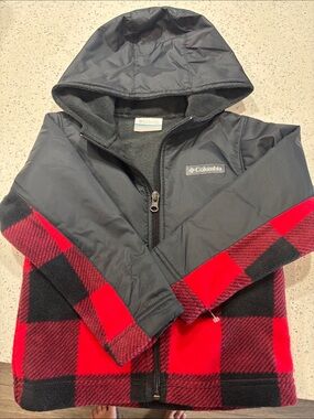 Columbia Black & Red Buffalo Plaid Hooded Jacket